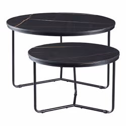Set de tables basses gigognes - Poxdorf - Effet marbre noir - 2 tables - Ronde - Montage facile