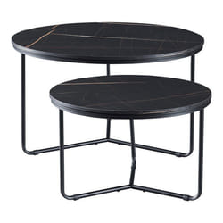 Set de tables basses gigognes - Poxdorf - Effet marbre noir - 2 tables - Ronde - Montage facile
