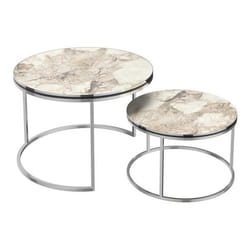 Set de 2 tables d appoint rondes gigognes marbre blanc argent
