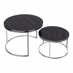 Set de 2 tables d appoint rondes gigognes marbre noir argent