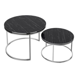 Set de 2 tables d appoint rondes gigognes marbre noir argent