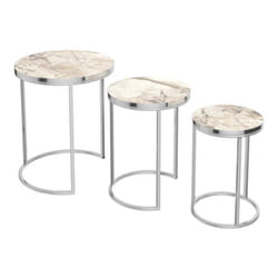 Set de 3 tables d appoint rondes gigognes marbre blanc argent