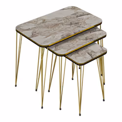 Set de 3 tables dappoint - Marque inconnue - Rectangulaires - Marbre blanc/or - Gigognes - Style intemporel
