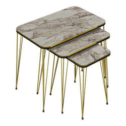 Set de 3 tables dappoint - Marque inconnue - Rectangulaires - Marbre blanc/or - Gigognes - Style intemporel