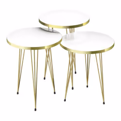Set de 3 tables d appoint ry rondes gigognes blanc or