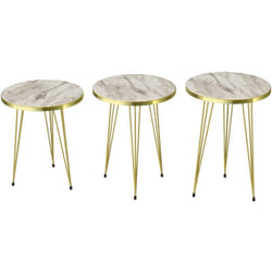 Set de 3 tables d'appoint rondes gigognes marbre blanc or