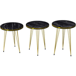 Helloshop26 - Set de 3 tables d'appoint rondes gigognes noir or