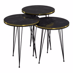 Set de 3 tables d appoint rondes gigognes marbre noir or
