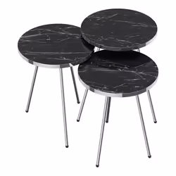 Set de 3 tables d appoint rondes gigognes marbre noir argent