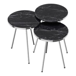 Set de 3 tables d appoint rondes gigognes marbre noir argent