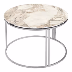 Table basse ronde 50 x 80 cm marbre blanc argent