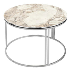 Table basse ronde 50 x 80 cm marbre blanc argent