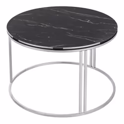 Table basse ronde 50 x 80 cm marbre noir argent