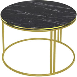 Helloshop26 - Table basse ronde 50 x 80 cm marbre noir or