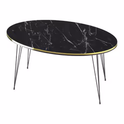 Table basse ovale 41 x 90 x 50 cm marbre noir or