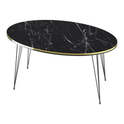 Table basse ovale 41 x 90 x 50 cm marbre noir or