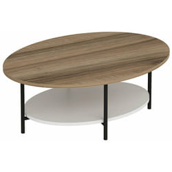 Table basse ovale avec espace de rangement effet chêne / blanc