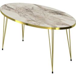 Table basse ovale 43 x 90 x 50 cm marbre blanc or