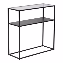 Table console - Kuhmo - 80x80x30 cm - Métal noir - Verre trempé - Style industriel