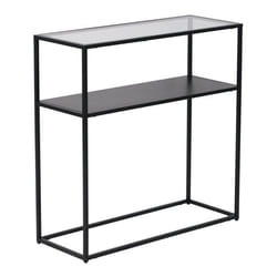 Table console - Kuhmo - 80x80x30 cm - Métal noir - Verre trempé - Style industriel