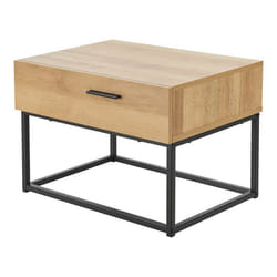Table de chevet - Noir - 39 x 55 x 40 cm - 1 tiroir - Métal - Effet chêne