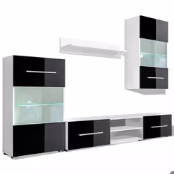 Meuble tele buffet tv television design pratique mural 5 pieces avec eclairage led noir