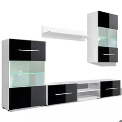 Meuble tele buffet tv television design pratique mural 5 pieces avec eclairage led noir