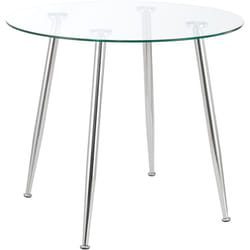 Table de salle à manger ronde verre trempé acier 75 x 80 cm transparent chrome