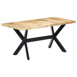 Table de salon salle a manger dîner design 160 cm bois de manguier massif brut