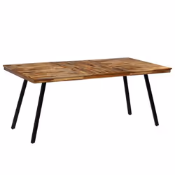 Table de salon salle a manger dîner design teck recycle et acier 180 cm marron