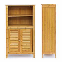 Armoire etagere petit meuble table 2 portes bambou salle de bain salon multifonction 92 cm