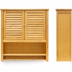 Cette armoire est à fixer au mur. Elle dispose 2 étagères, dont un des plateaux est amovible pour avoir une étagère large et  ...