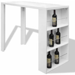 Helloshop26 - Table haute mange debout bar bistrot mdf avec casier à bouteilles blanc haut brillance