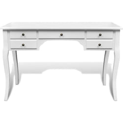 Helloshop26 - Bureau table meuble travail informatique français en bois avec pieds courbés et 5 tiroirs