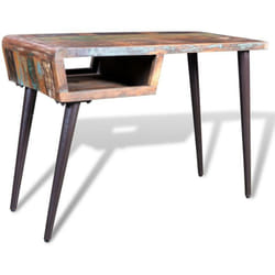 Bureau table meuble travail informatique avec pieds en fer bois de récupération