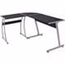 Bureau table meuble travail informatique de coin en forme de L noir
