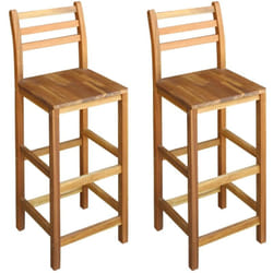Lot de deux tabourets de bar design chaise siège bois massif d'acacia