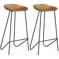 Lot de deux tabourets de bar design chaise siège bois d'acacia massif