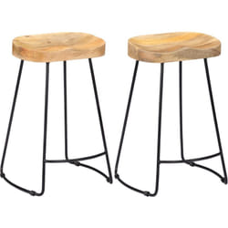 Lot de deux tabourets de bar design chaise siège bois de manguier massif