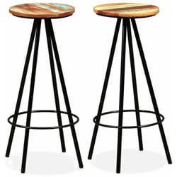 Lot de deux tabourets de bar design chaise siège bois massif de récupération et acier