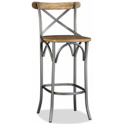 Tabouret de bar bois de manguier massif et acier dossier croisé