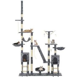 Arbre à chat griffoir grattoir niche jouet animaux peluché 230-250 cm empreintes de pattes gris
