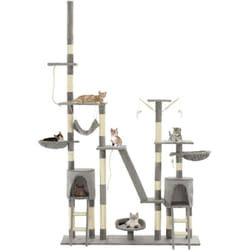 Arbre à chat griffoir grattoir niche jouet animaux peluché en sisal 230-250 cm gris