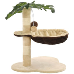 Arbre à chat griffoir grattoir niche jouet animaux peluché en sisal 50 cm beige et marron