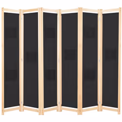 Paravent - Helloshop26 - 6 Panneaux - Noir - 240 x 170 cm - Tissu et Bois Massif