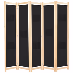 Paravent - Helloshop26 - 5 Panneaux - Noir - Tissu - 200 x 170 x 4 cm