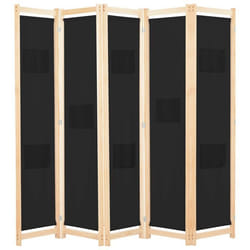 Paravent - Helloshop26 - 5 Panneaux - Noir - Tissu - 200 x 170 x 4 cm