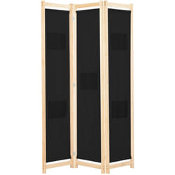 Paravent séparateur de pièce cloison de séparation décoration meuble 3 panneaux noir 120x4 cm tissu