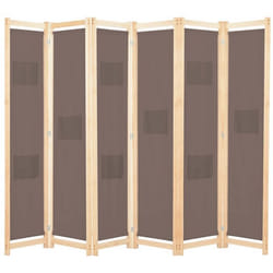 Paravent - Helloshop26 - 6 Panneaux - Marron - Tissu - 240 x 170 x 4 cm