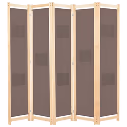 Paravent - Helloshop26 - 5 Panneaux - Marron - 200 x 170 cm - Tissu